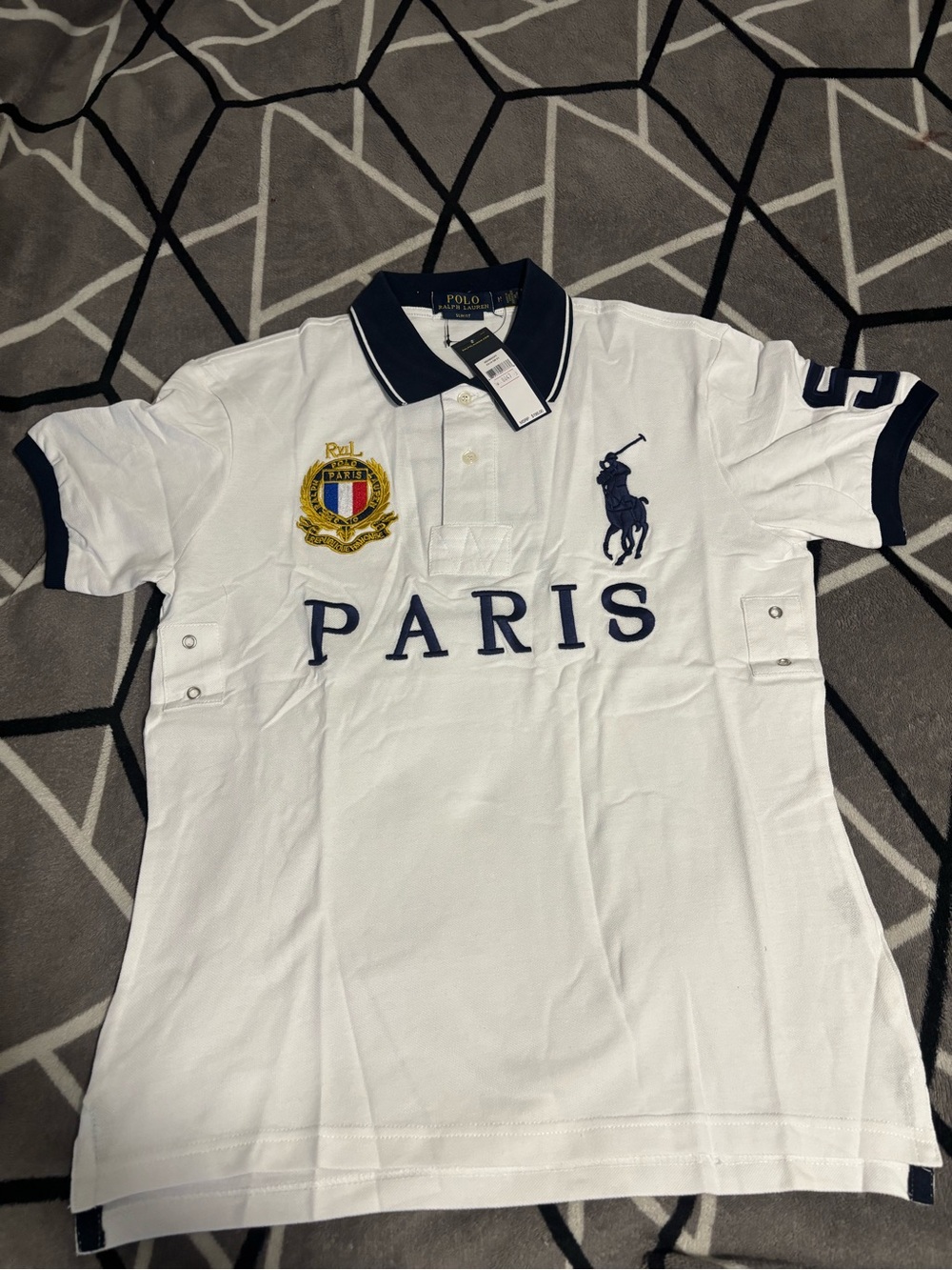 Polo by Ralph Lauren White and Navy 'Paris' Crest Polo Shirt